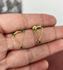 Colorful 3 Stone Silver Chain Earrings