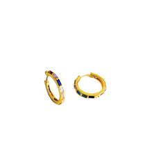 Colorful Baguette Stone Silver Hoop Earrings