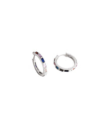 Colorful Baguette Stone Silver Hoop Earrings