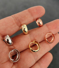 قرط حلقي سميك مطلي بالذهب والفضة السادة