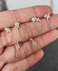 أقراط فضية على شكل سلسلة صاعقة