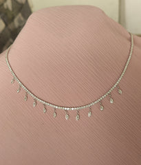Drop Stone 2 mm Tennis Chain Necklace, Cubic Zirconia Tennis Choker Necklace