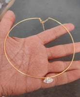 925 Sterling Silver Marquise CZ Choker Necklace – Minimalist Rigid Wire Collar, Gold Plated