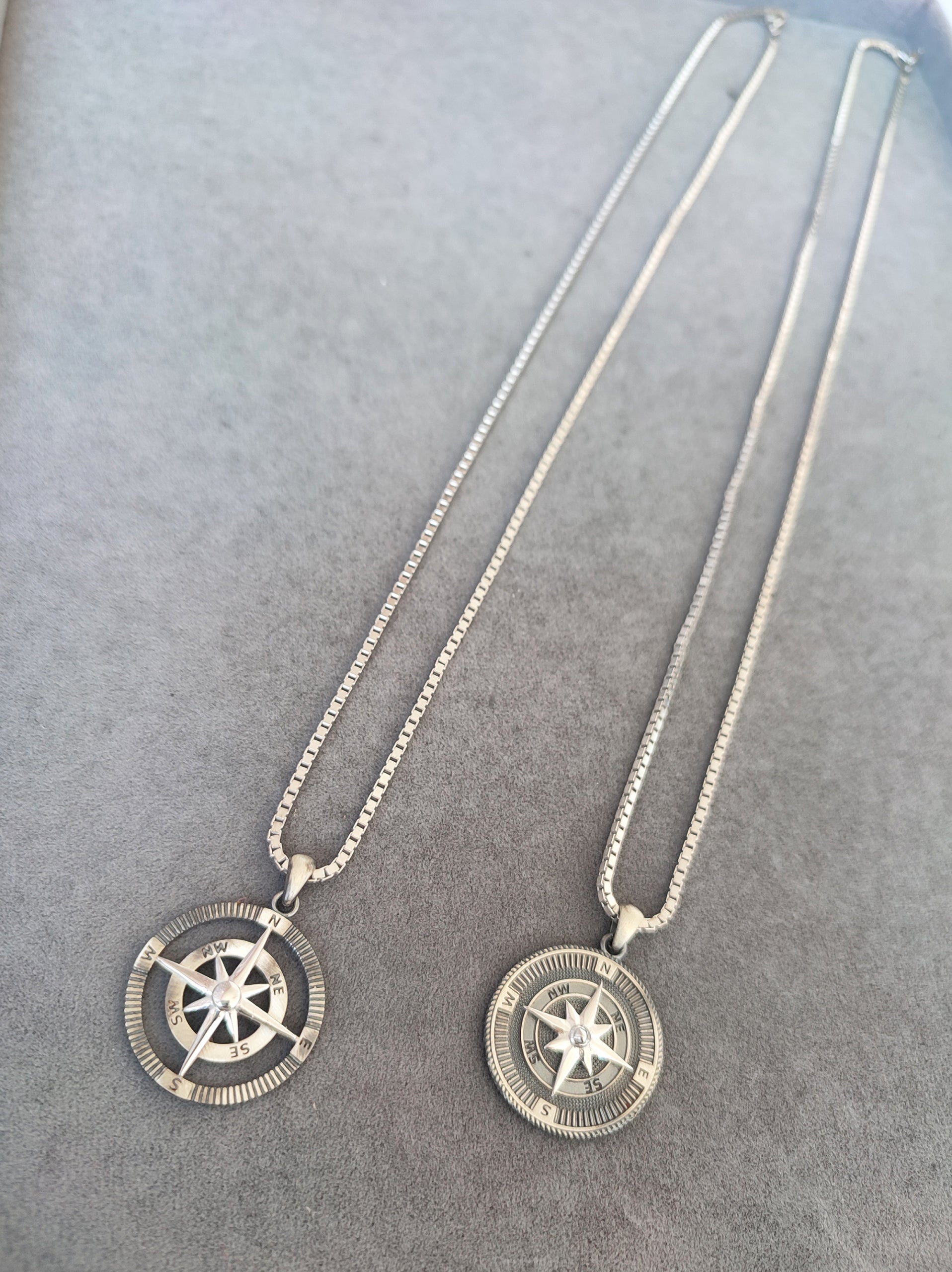 Compass North Star Pendant Chain Compass Necklace Silver Mens Neckla