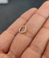 Single Stone 14K Gold Helix Piercing, Real 14K Gold Huggie Hoop Earring with white CZ