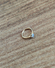 Single Stone 14K Gold Helix Piercing, Real 14K Gold Huggie Hoop Earring with white CZ