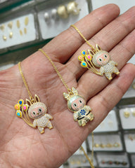 Handmade Labubu Style Necklace – Cute Cartoon Character Jewelry Gift - 925 Sterling Silver