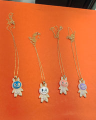 Handmade Labubu Style Necklace – Cute Cartoon Character Jewelry Gift - 925 Sterling Silver