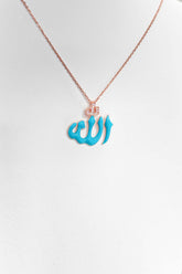 Turquoise Enameled Arabic GOD Silver Necklace