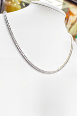White CZ Stone Silver Choker Necklace - 2.5 mm Tennis