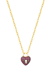 Pink Stone Lock Heart Necklace