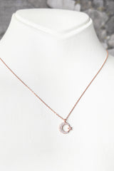 Small Moon and Star Silver Necklace with White Stone