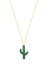 Green Stone Cactus Silver Necklace