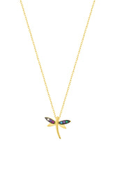 Colored Stone Dragonfly Silver Necklace