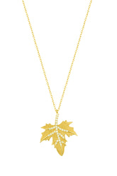 Stone Sycamore Leaf Silver Necklace