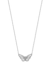 قلادة فضية على شكل فراشة من الحجر الأبيض