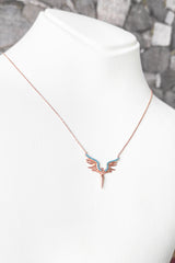 Silver Angel Wings Necklace with Turquoise Stone