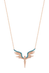 Silver Angel Wings Necklace with Turquoise Stone