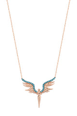 Silver Angel Wings Necklace with Turquoise Stone