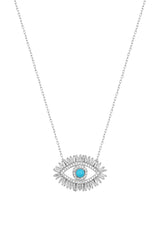 Baguette Stone Eye Silver Necklace