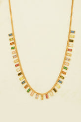 Colorful Baguette Stone Pendant Necklace, Rainbow Multi Color Dangle Choker Necklace, Rainbow Gemstone Necklace, Vibrant Handmade Colorful