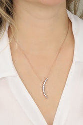 White Stone Thin Moon Silver Necklace