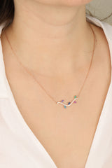 قلادة من حجر فضي ملون على شكل فرع شجرة