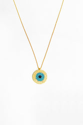 Turquoise Stone Silver Evil Eye Necklace