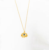 Aquamarine Stone Eyelashes Silver Necklace