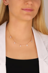 Dangling White Stone 5 Butterfly Silver Necklace, Minimalist Jewelry, Layering Necklace