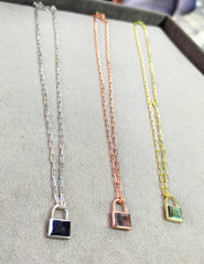 925 Sterling Silver Lock Necklace, Lock Pendant Necklace, Friendship Necklace, Lovers Necklace
