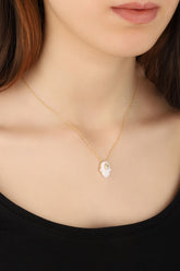 Fatma Hand Silver Necklace with White Opal Stone - Hamsa