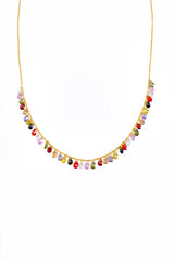 Dangling Colored Drop Stone Silver Necklace, Rainbow Multi Gemstone Necklace