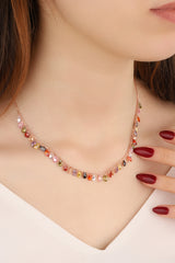 Dangling Colored Drop Stone Silver Necklace, Rainbow Multi Gemstone Necklace