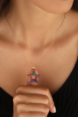 قلادة نجمة من أحجار متنوعة أنيقة مطلية بالذهب مصنوعة يدويًا من الفضة الإسترلينية عيار 925