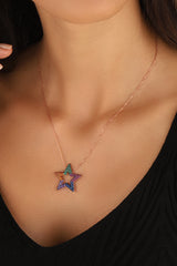 قلادة نجمة من أحجار متنوعة أنيقة مطلية بالذهب مصنوعة يدويًا من الفضة الإسترلينية عيار 925