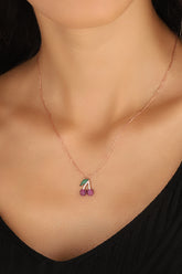 Cherry Necklace | 925 Sterling Silver Cherry Necklace | Red Stone Ruby Necklace | Cherries Charm Necklace – Handmade Cute Pendant