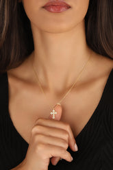 White Stone Silver Cross Necklace