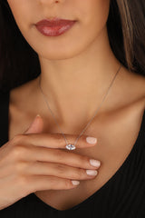 Oval Solitaire Silver Necklace, Solitaire necklace