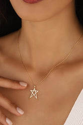 Star Silver Necklace with White Zircon Stone, Silver North Star Charm Necklace