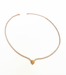Clover Tennis Necklace, Cubic Zirconia Gemstone 925 Sterling Silver Rose Gold Vermeil