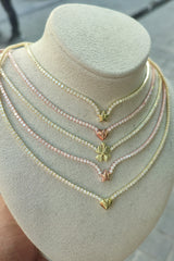 Clover Tennis Necklace, Cubic Zirconia Gemstone 925 Sterling Silver Rose Gold Vermeil