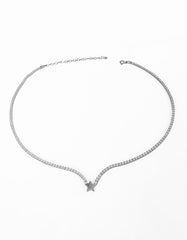 Star Tennis Necklace, Cubic Zirconia Gemstone 925 Sterling Silver Rose Gold Vermeil