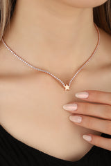 Star Tennis Necklace, Cubic Zirconia Gemstone 925 Sterling Silver Rose Gold Vermeil