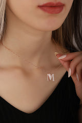 Baguette Stone Diamond Model 925 Silver Letter Necklace, Diamond Initial Necklace / A Letter Necklace / Baguette Necklace