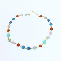 قلادة من الفضة الإسترلينية على شكل قلب من حجر ملون، على شكل قلب حلو رفيع