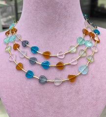 قلادة من الفضة الإسترلينية على شكل قلب من حجر ملون، على شكل قلب حلو رفيع