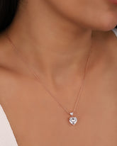 White Stone Double Heart Sterling Silver Necklace, Simple Double Heart