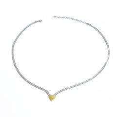 Dual Color 2 mm Tennis Heart Sterling Silver Necklace