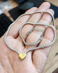 Dual Color 2 mm Tennis Heart Sterling Silver Necklace